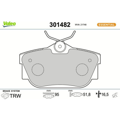VALEO Bremsbeläge 301482 ESSENTIAL VALEO Bremsbeläge 301482 ESSENTIAL