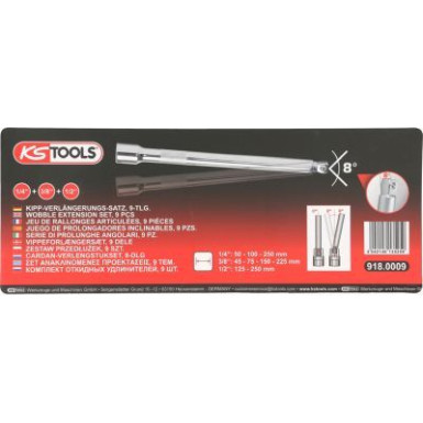 KS TOOLS Zusammenklappbares Verlängerungsset 1/4 +3/8 +1/2 CHROMEplus, 9-teilig 918.0009 KS TOOLS Zusammenklappbares Verlängerungsset 1/4 +3/8 +1/2 CHROMEplus, 9-teilig 918.0009