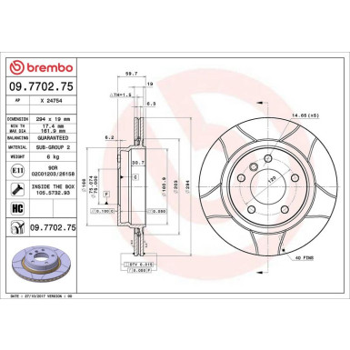 11 482 028M Bremsscheibe HA Brembo Max 09.7702.75 11 482 028M Bremsscheibe HA Brembo Max 09.7702.75