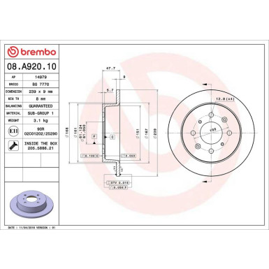 86 482 026 Bremsscheibe HA 08.A920.10 86 482 026 Bremsscheibe HA 08.A920.10