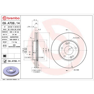 94 481 021 Bremsscheibe VA KIA Carens III 06 PRIME LINE - UV Coated 09.A706.11 94 481 021 Bremsscheibe VA KIA Carens III 06 PRIME LINE - UV Coated 09.A706.11