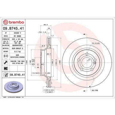 15 482 042 Bremsscheibe HA 09.B745.41 15 482 042 Bremsscheibe HA 09.B745.41