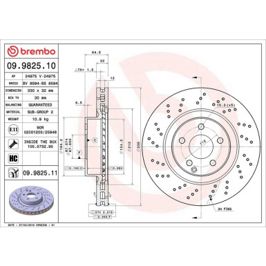 15 481 073 Bremsscheibe VA MERCEDES R230 01 PRIME LINE - UV Coated 09.9825.11 15 481 073 Bremsscheibe VA MERCEDES R230 01 PRIME LINE - UV Coated 09.9825.11