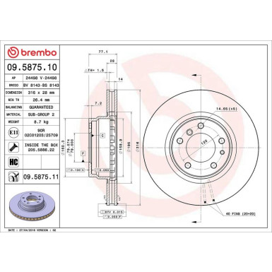 11 481 025 Bremsscheibe VA 09.5875.11 11 481 025 Bremsscheibe VA 09.5875.11