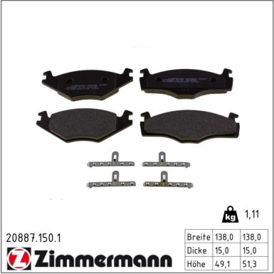ZIMMERMANN Bremsbeläge 20887.150.1 ZIMMERMANN Bremsbeläge 20887.150.1