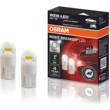 Osram LED W5W 12V 1W W2.1x9.5d GEN2 mit Straßenzulassung 6000K Blister 2St. OSRAM NIGHT BREAKER LED W5W 2825DWNB-2HFB
