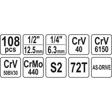 Steckschlüsselsatz L Typ2 1/2 + 1/4 108-Tlg YT-38791 Steckschlüsselsatz L Typ2 1/2 + 1/4 108-Tlg YT-38791