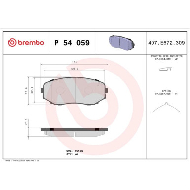 BREMBO Bremsklötze VA P 54 059 BREMBO Bremsklötze VA P 54 059