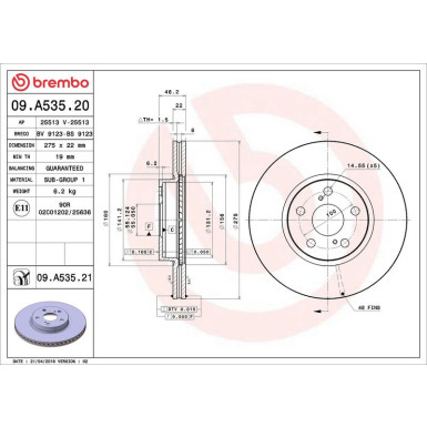 88 481 022 Bremsscheibe VA 09.A535.21 88 481 022 Bremsscheibe VA 09.A535.21