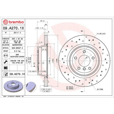 Bremsscheibe HA Xtra 09.A270.1X Bremsscheibe HA Xtra 09.A270.1X