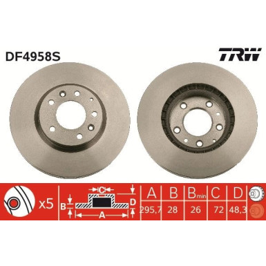 83 481 058 Bremsscheibe VA MAZDA CX-7 06- (DM296,60) TRW SINGLE DF4958S