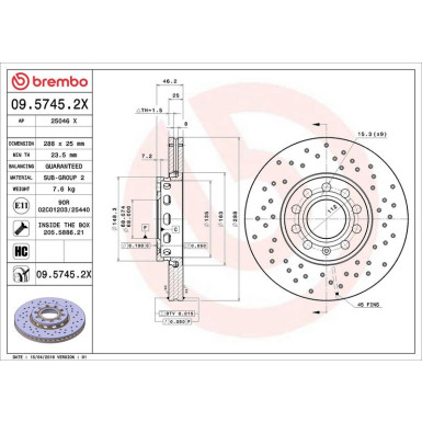 Bremsscheibe VA Xtra AUDI 100,A4,A6,VW,SEAT,SKODA 98 XTRA LINE - Xtra 09.5745.2X Bremsscheibe VA Xtra AUDI 100,A4,A6,VW,SEAT,SKODA 98 XTRA LINE - Xtra 09.5745.2X