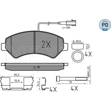 Bremsbelagsatz Fiat P. Ducato 06- Adowno— 2000Kg MEYLE-PD: Advanced performance and design 025 244 6619-2/PD