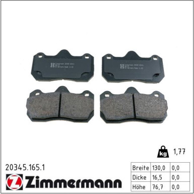 ZIMMERMANN Bremsbeläge 20345.165.1