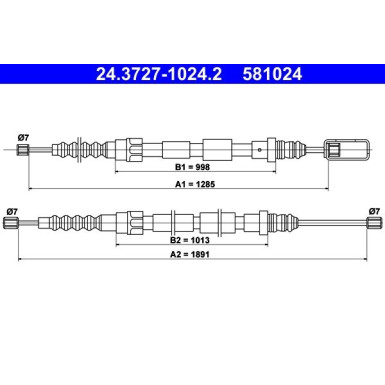 ATE Handbremsseil Seilzug Festellbremse 24.3727-1024.2 ATE Handbremsseil Seilzug Festellbremse 24.3727-1024.2