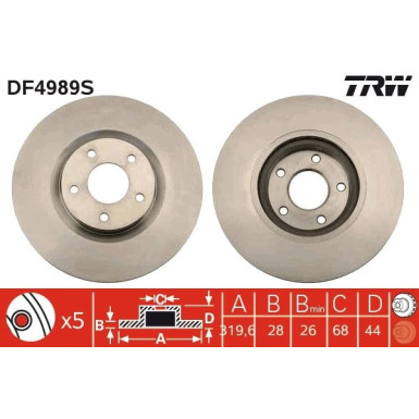 72 481 049 Bremsscheibe VA RENAULT Koleos 08 TRW SINGLE DF4989S 72 481 049 Bremsscheibe VA RENAULT Koleos 08 TRW SINGLE DF4989S