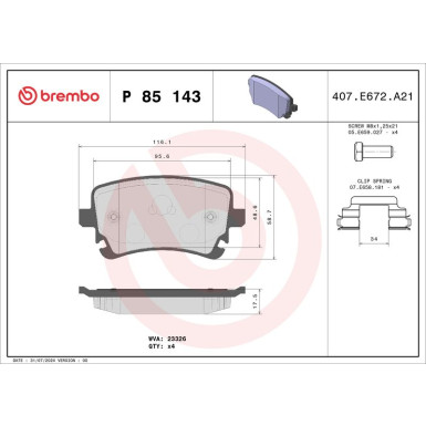 BREMBO Bremsklötze HA AUDI A6 05 PRIME LINE P 85 143