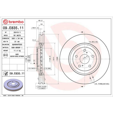 Bremsscheibe VA 09.E835.11 Bremsscheibe VA 09.E835.11