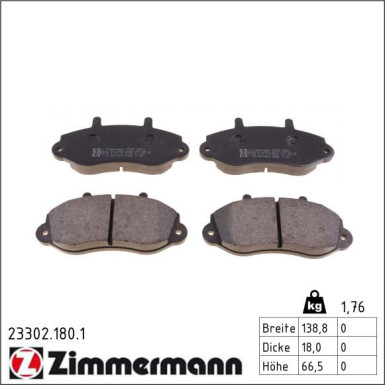 ZIMMERMANN Bremsbeläge 23302.180.1 ZIMMERMANN Bremsbeläge 23302.180.1