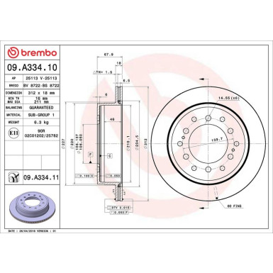 82 482 029 Bremsscheibe HA 09.A334.11 82 482 029 Bremsscheibe HA 09.A334.11