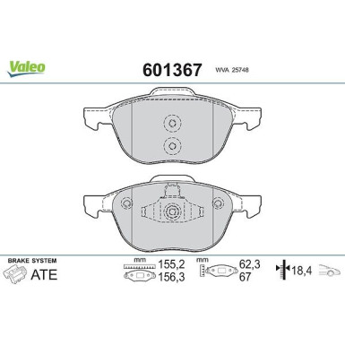 VALEO Bremsbeläge 601367 VALEO Bremsbeläge 601367
