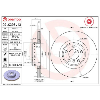 11 482 092 Brembo PREMIUM HA zweiteilig 09.C396.13 11 482 092 Brembo PREMIUM HA zweiteilig 09.C396.13