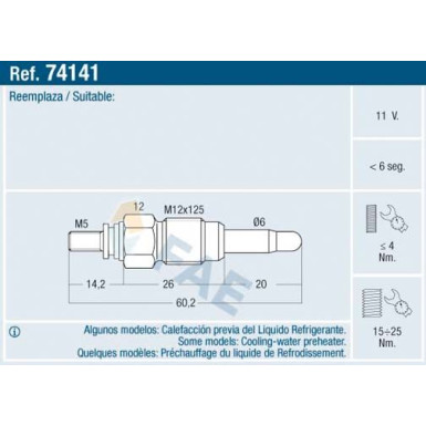 FAE Glühkerze, elektr. Zuheizer 74141 FAE Glühkerze, elektr. Zuheizer 74141