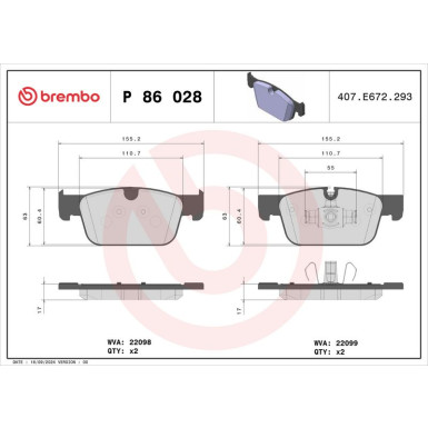 BREMBO Bremsklötze VA VOLVO V90, S90, V60, XC60 16 PRIME LINE P 86 028