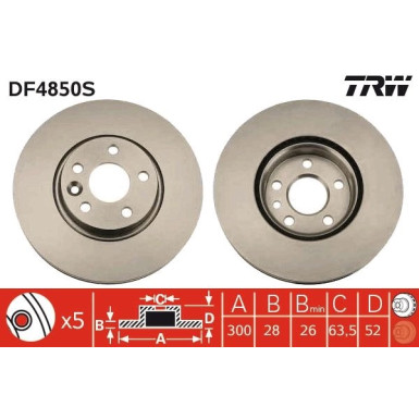Bremsscheibe Ford P. Galaxy/Mondeo/S-Max 1,6-2,5 06-15 Gewinde 15,75 TRW SINGLE DF4850S Bremsscheibe Ford P. Galaxy/Mondeo/S-Max 1,6-2,5 06-15 Gewinde 15,75 TRW SINGLE DF4850S