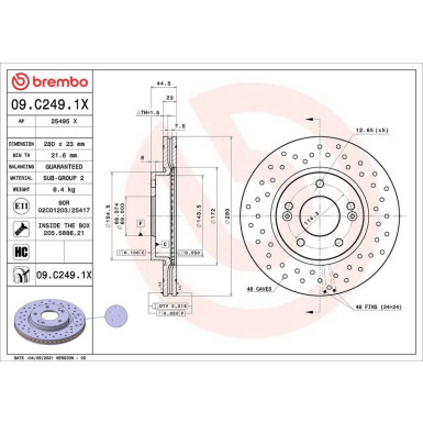 Bremsscheibe VA Brembo Xtra 09.C249.1X Bremsscheibe VA Brembo Xtra 09.C249.1X