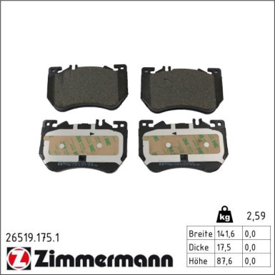 ZIMMERMANN Bremsbelagsatz, Scheibenbremse 26519.175.1 ZIMMERMANN Bremsbelagsatz, Scheibenbremse 26519.175.1