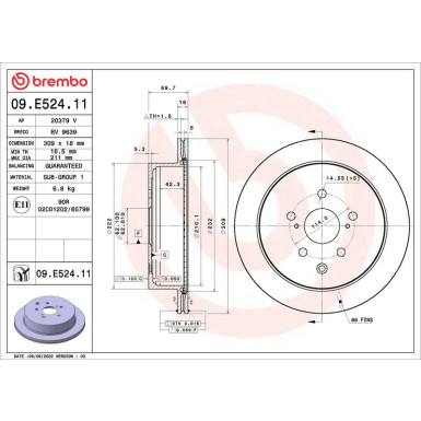 BREMBO Bremsscheibe 09.E524.11 PRIME LINE - UV Coated BREMBO Bremsscheibe 09.E524.11 PRIME LINE - UV Coated