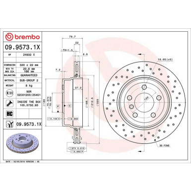 Bremsscheibe HA Xtra 09.9573.1X Bremsscheibe HA Xtra 09.9573.1X