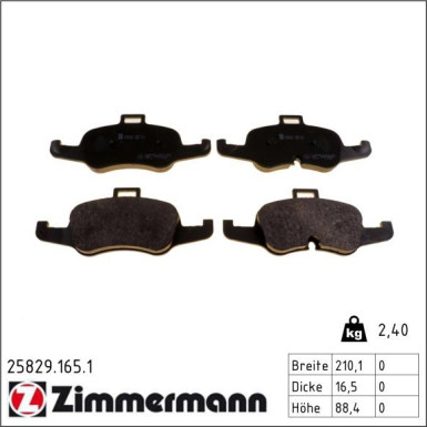 ZIMMERMANN Bremsbeläge 25829.165.1 ZIMMERMANN Bremsbeläge 25829.165.1