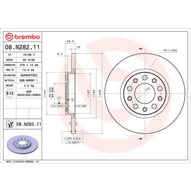 99 482 012 Bremsscheibe HA 08.N282.11 99 482 012 Bremsscheibe HA 08.N282.11