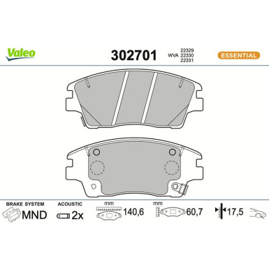 VALEO Bremsbeläge 302701 ESSENTIAL VALEO Bremsbeläge 302701 ESSENTIAL