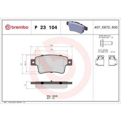 BREMBO Bremsklötze HA FIAT Punto, Grande Punto 05 PRIME LINE P 23 104