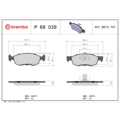 BREMBO Bremsklötze VA P 68 039 BREMBO Bremsklötze VA P 68 039