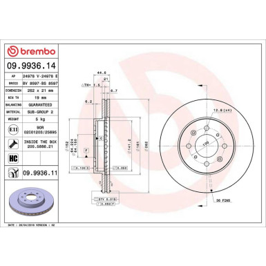 86 481 050 Bremsscheibe VA 09.9936.11 86 481 050 Bremsscheibe VA 09.9936.11