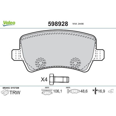 VALEO Bremsbeläge 598928 VALEO Bremsbeläge 598928