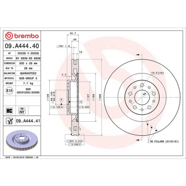 40 481 062 Bremsscheibe VA 09.A444.41 40 481 062 Bremsscheibe VA 09.A444.41
