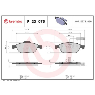 BREMBO Bremsklötze VA ALFA 156 97-06 PRIME LINE P 23 075 BREMBO Bremsklötze VA ALFA 156 97-06 PRIME LINE P 23 075
