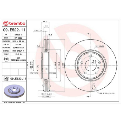 BREMBO Bremsscheibe 09.E522.11