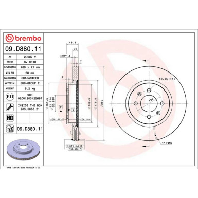 Bremsscheibe VA KIA PRIME LINE - UV Coated 09.D880.11 Bremsscheibe VA KIA PRIME LINE - UV Coated 09.D880.11