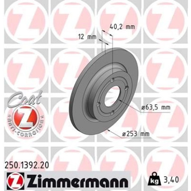 51 482 039 Bremsscheibe HA 250.1392.20 51 482 039 Bremsscheibe HA 250.1392.20