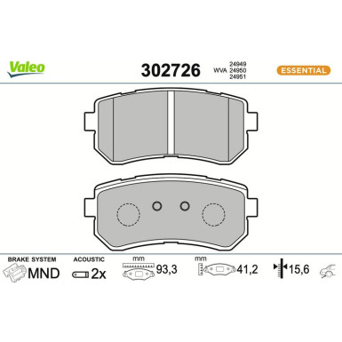 VALEO Bremsbeläge 302726 VALEO Bremsbeläge 302726