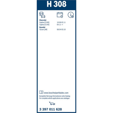 Bosch Wischerblatt H308 3397011628 Bosch Wischerblatt H308 3397011628