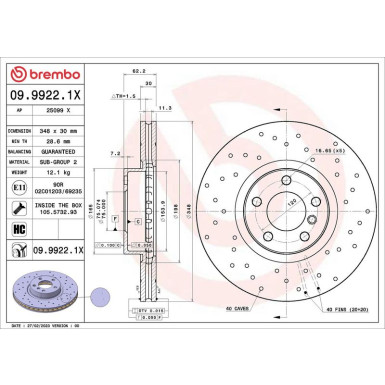 BREMBO Bremsscheibe 09.9922.1X XTRA LINE - Xtra BREMBO Bremsscheibe 09.9922.1X XTRA LINE - Xtra