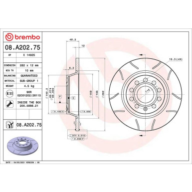 Bremsscheibe HA Brembo Max 08.A202.75 Bremsscheibe HA Brembo Max 08.A202.75