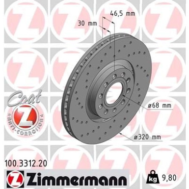 ZIMMERMANN Bremsscheibe 100.3312.20 Coat Z